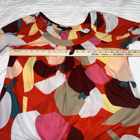 French Connection Top Size 12 Colorful Abstract Flowy Flutter Sleeve Blouse Art - Picture 7 of 14